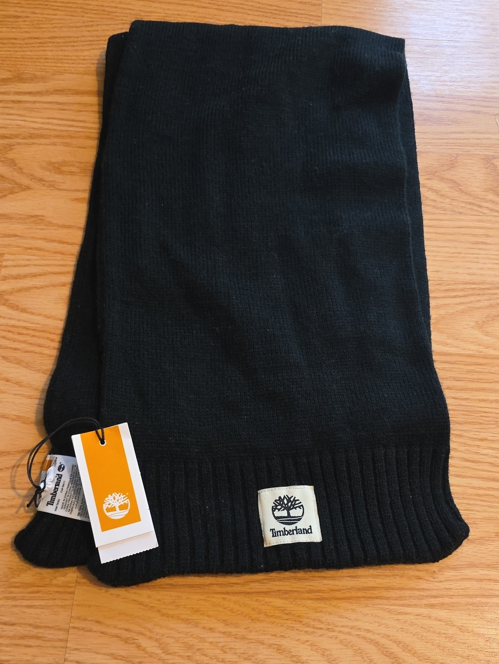 Timberland Black Ribbed Knit Scarf